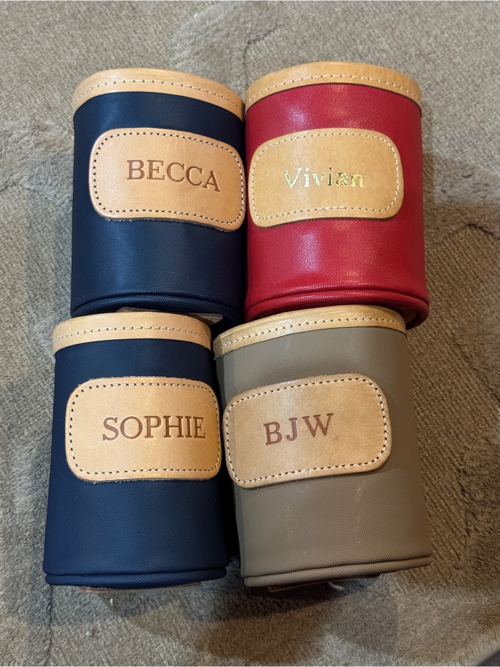 Jon Hart Personalized Leather-Trim Koozie Set - Navy, Red, Khaki